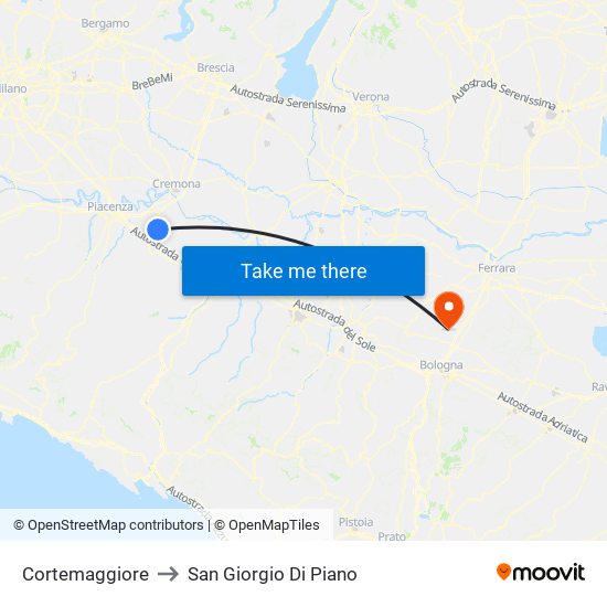 Cortemaggiore to San Giorgio Di Piano map