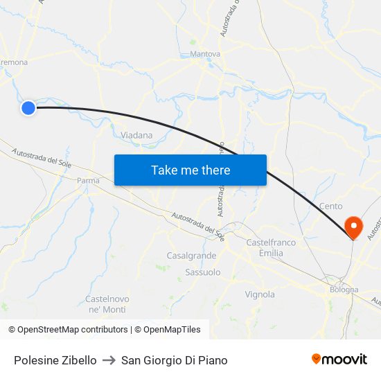 Polesine Zibello to San Giorgio Di Piano map
