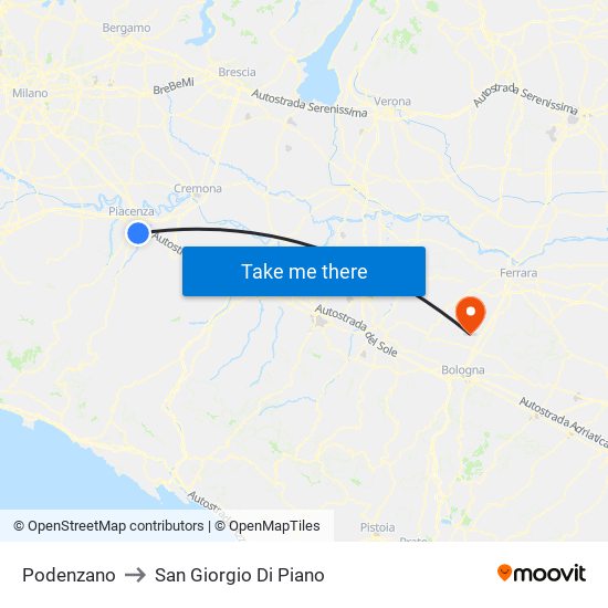 Podenzano to San Giorgio Di Piano map