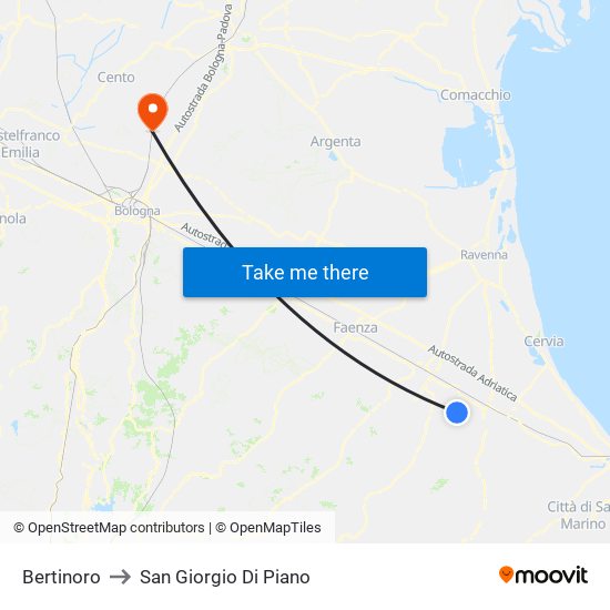 Bertinoro to San Giorgio Di Piano map