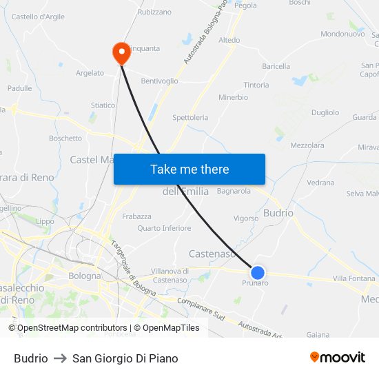 Budrio to San Giorgio Di Piano map