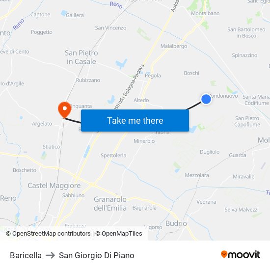 Baricella to San Giorgio Di Piano map