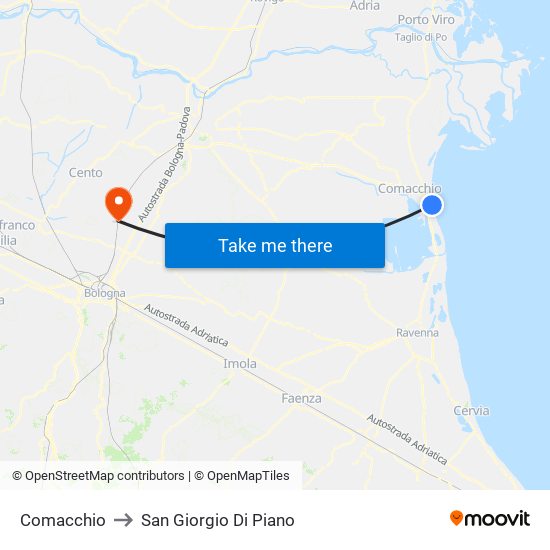 Comacchio to San Giorgio Di Piano map