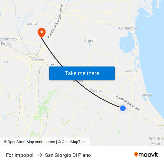 Forlimpopoli to San Giorgio Di Piano map