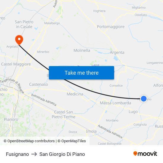 Fusignano to San Giorgio Di Piano map