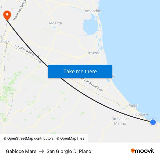 Gabicce Mare to San Giorgio Di Piano map