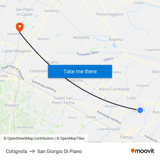 Cotignola to San Giorgio Di Piano map