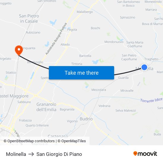 Molinella to San Giorgio Di Piano map