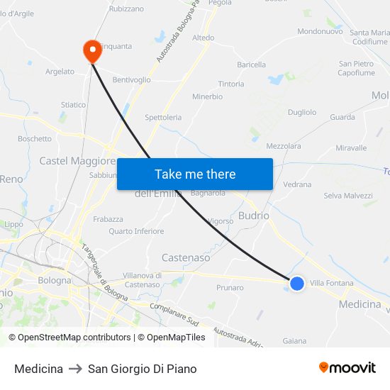 Medicina to San Giorgio Di Piano map