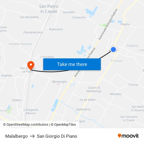 Malalbergo to San Giorgio Di Piano map