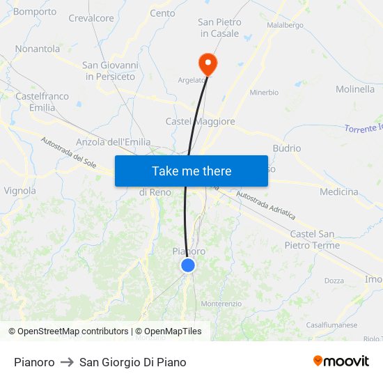 Pianoro to San Giorgio Di Piano map