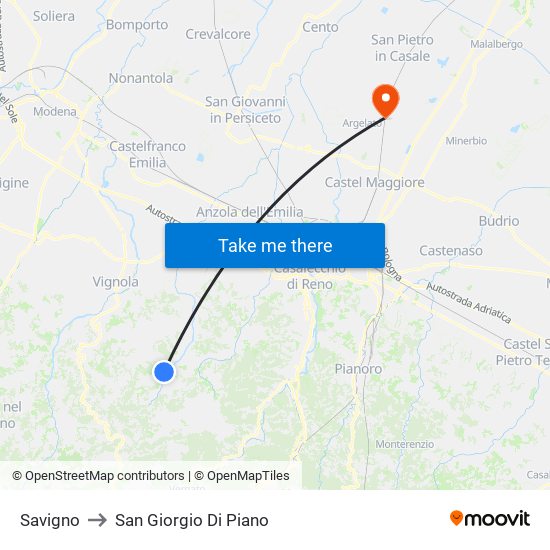 Savigno to San Giorgio Di Piano map