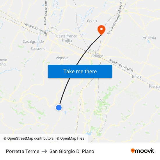 Porretta Terme to San Giorgio Di Piano map