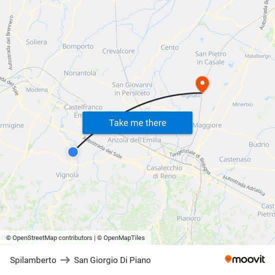 Spilamberto to San Giorgio Di Piano map