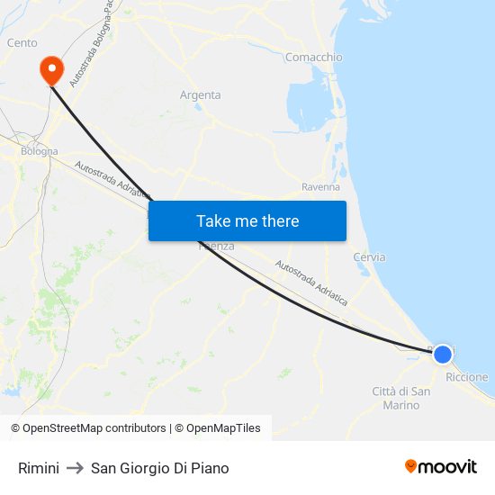 Rimini to San Giorgio Di Piano map