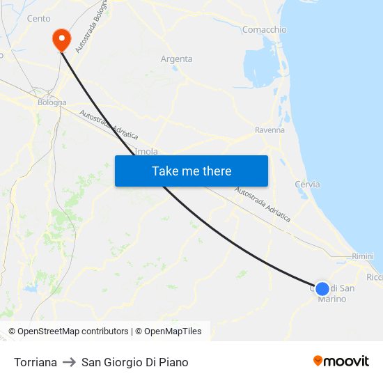 Torriana to San Giorgio Di Piano map