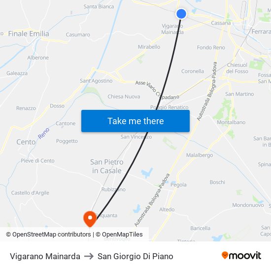 Vigarano Mainarda to San Giorgio Di Piano map