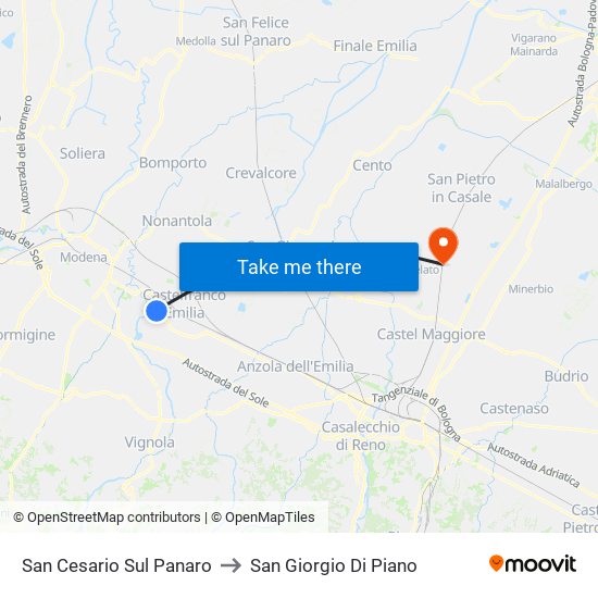 San Cesario Sul Panaro to San Giorgio Di Piano map