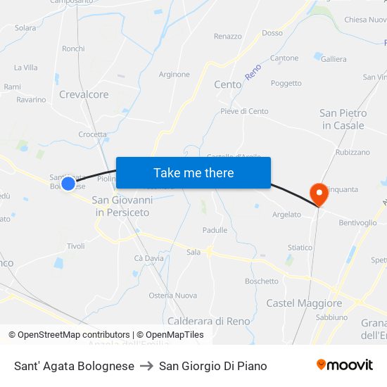 Sant' Agata Bolognese to San Giorgio Di Piano map