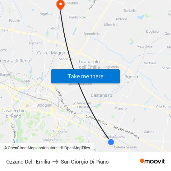 Ozzano Dell' Emilia to San Giorgio Di Piano map