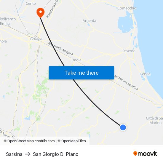 Sarsina to San Giorgio Di Piano map