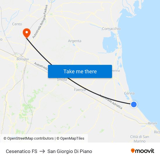 Cesenatico FS to San Giorgio Di Piano map
