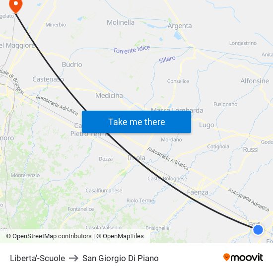 Liberta'-Scuole to San Giorgio Di Piano map