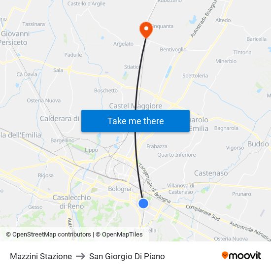Mazzini Stazione to San Giorgio Di Piano map
