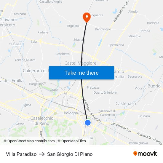 Villa Paradiso to San Giorgio Di Piano map