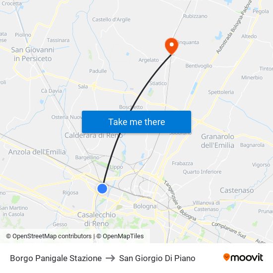 Borgo Panigale Stazione to San Giorgio Di Piano map