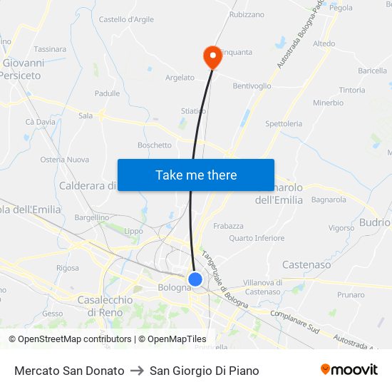 Mercato San Donato to San Giorgio Di Piano map