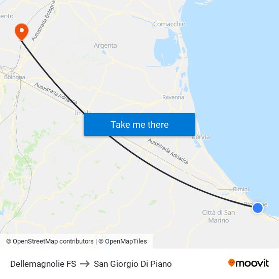 Dellemagnolie FS to San Giorgio Di Piano map