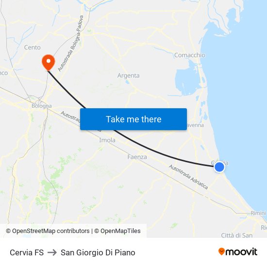 Cervia FS to San Giorgio Di Piano map