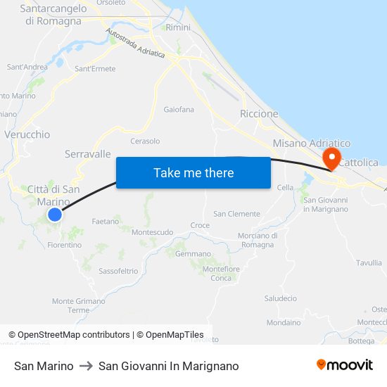 San Marino to San Giovanni In Marignano map