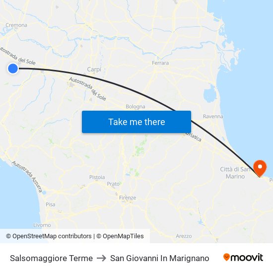 Salsomaggiore Terme to San Giovanni In Marignano map