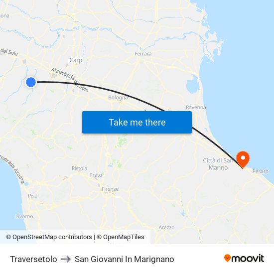 Traversetolo to San Giovanni In Marignano map