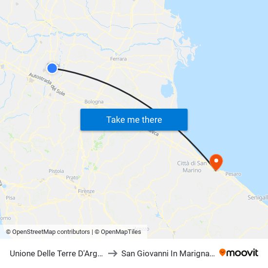 Unione Delle Terre D'Argine to San Giovanni In Marignano map