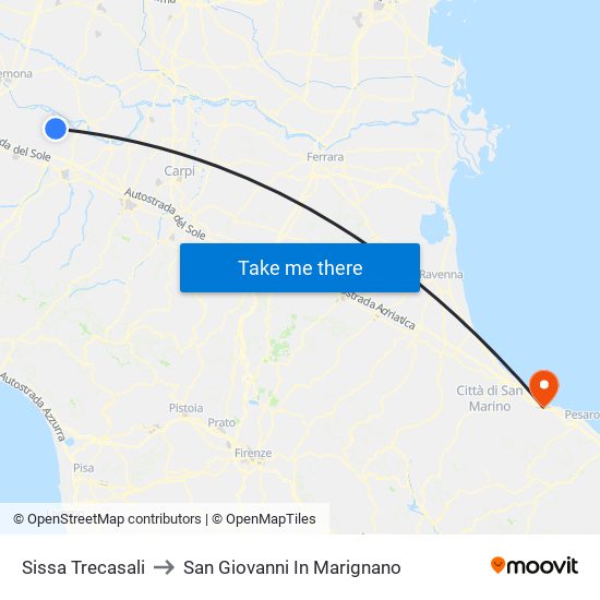 Sissa Trecasali to San Giovanni In Marignano map