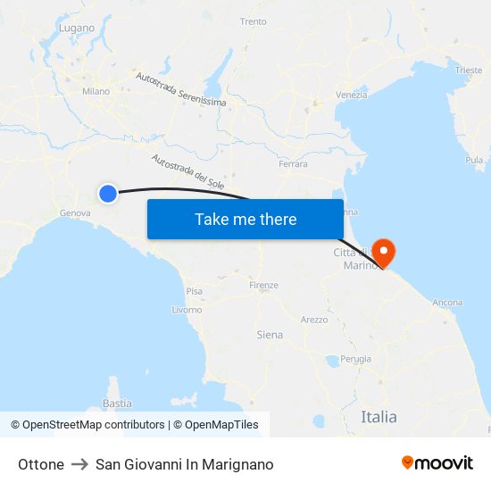 Ottone to San Giovanni In Marignano map