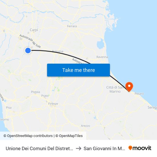 Unione Dei Comuni Del Distretto Ceramico to San Giovanni In Marignano map