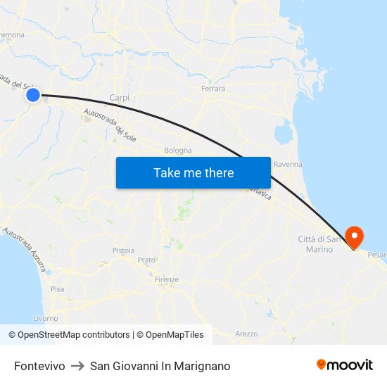 Fontevivo to San Giovanni In Marignano map