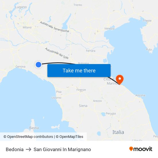 Bedonia to San Giovanni In Marignano map