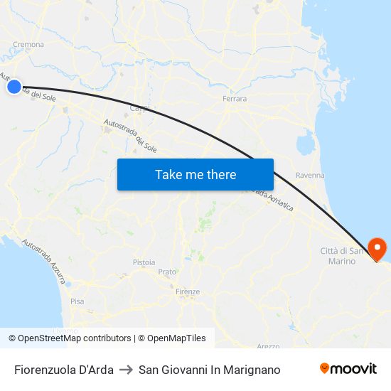 Fiorenzuola D'Arda to San Giovanni In Marignano map