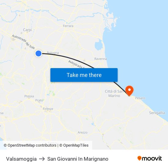 Valsamoggia to San Giovanni In Marignano map