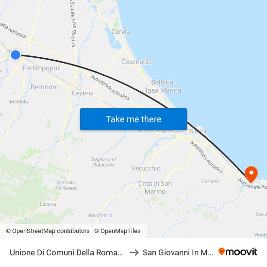 Unione Di Comuni Della Romagna Forlivese to San Giovanni In Marignano map