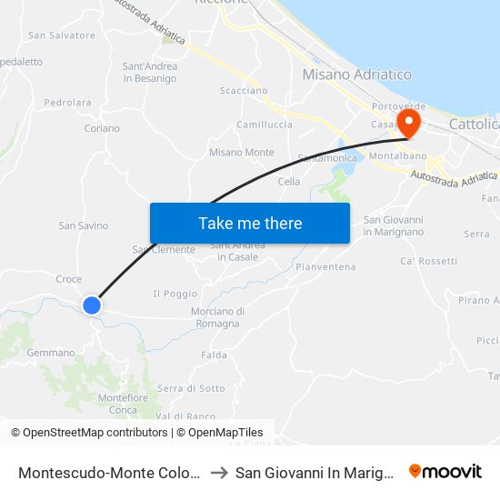 Montescudo-Monte Colombo to San Giovanni In Marignano map