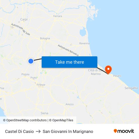 Castel Di Casio to San Giovanni In Marignano map