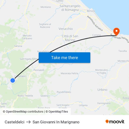 Casteldelci to San Giovanni In Marignano map