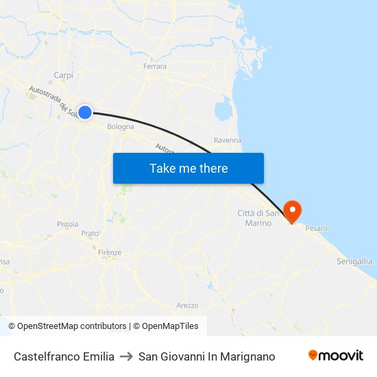 Castelfranco Emilia to San Giovanni In Marignano map