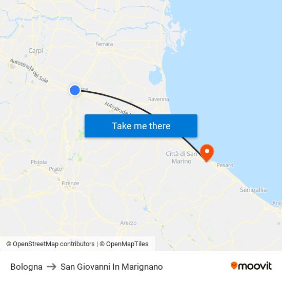 Bologna to San Giovanni In Marignano map